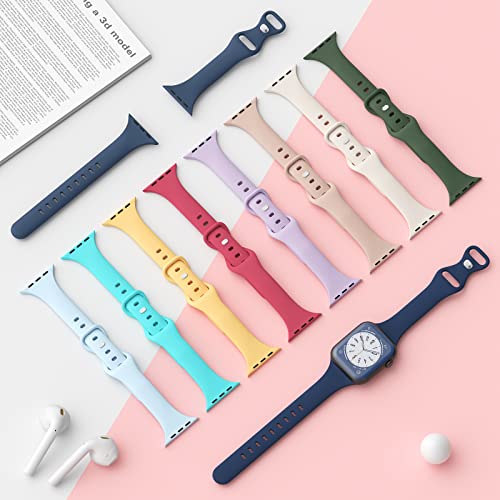 DYKEISS Sport Slim Silicone Bands Compatible for Apple Watch Band 38mm 42mm 40mm 44mm 41mm 45mm 49mm, Thin Soft Narrow Replacement Strap Wristband for iWatch Series 9/8/7/SE/6/5/4/3/2/1/Ultra Women