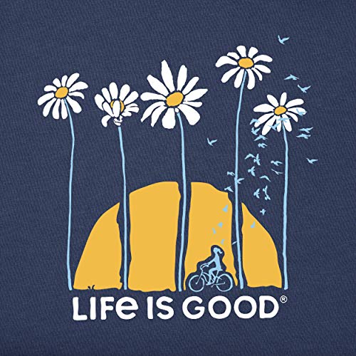 Life is Good Women's Crusher Graphic T-Shirt Towering Daisies Bike, Darkest Blue, X-Small