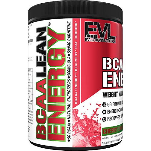 EVL BCAA Lean Energy Powder - Pre Workout Green Tea Fat Burner Support with BCAAs Amino Acids and Clean Energizers - BCAA Powder Post Workout Recovery Drink for Lean Muscle Recovery - Cherry Limeade