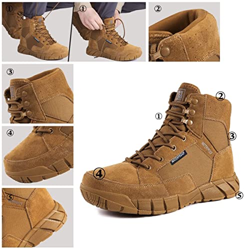 FREE SOLDIER Waterproof Hiking Work Boots Men's Tactical Boots 6 Inches Lightweight Military Boots Breathable Desert Boots (Brown,13)