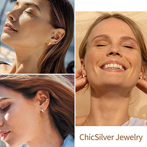 ChicSilver Women Spike Earrings Rose Gold Gold Plated Small Hoop Hypoallergenic Huggie Earrings Sterling Silver Plated Round Sleeper Earrings