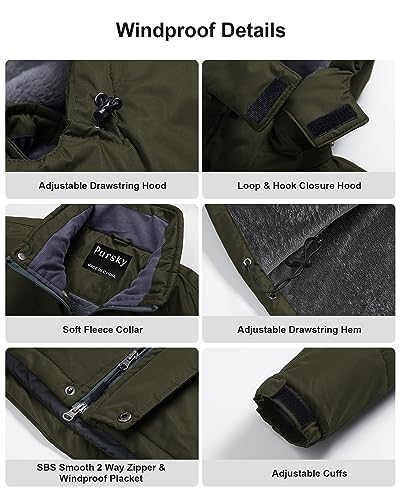 Pursky Mens Winter Coats Snowboarding Jacket Mountain Waterproof Ski Hooded Windbreakers Windproof Raincoat Warm Snow Coat Red M