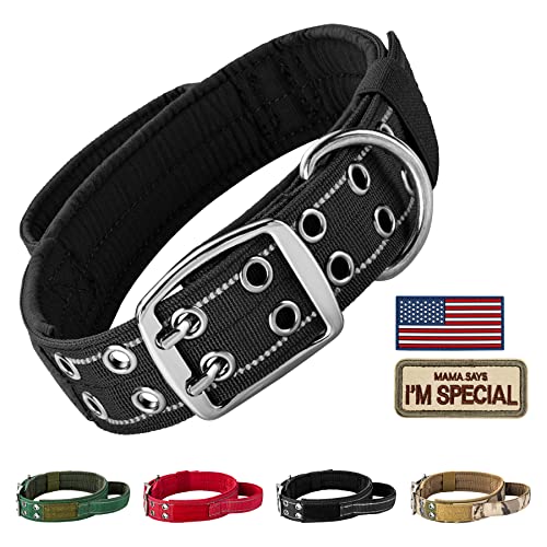 Annchwool Tactical Dog Collar for Medium and Large Dog,Adjustable Military Dog Collar with Soft Padded Handle,Heavy Duty Double Buckle Design(Black,M)