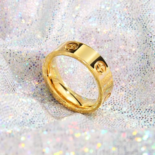 Love Friendship Gold Rings for Women:Wedding Band 18k Gold Ring Cubic Zirconia Stainless Steel Promise Ring Jewelry Birthday Gifts for Women,Size 6-10 (Size 5, 18K Gold)