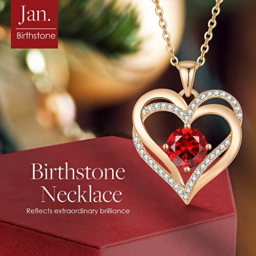 LOUISA SECRET Love Heart Birthstone Necklaces for Women 925 Sterling Silver Christmas's Day Gifts for Women Her Wife Girlfriend Mother Rose Gold Diamond Jewelry Anniversary Birthday Gifts