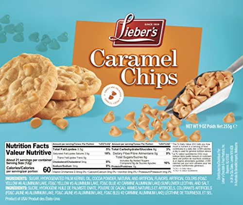 Lieber's Real Caramel Chips| Baking Chips | Certified Kosher for Cookies, Cakes, Muffins and More! 9 Oz Pack Of 3