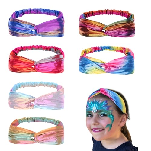 YARIEW Knotted Mermaid Headbands For Girls - Kids Criss Cross Cute Hair Accessories With Rainbow Metallic Turban Wraps For Parties