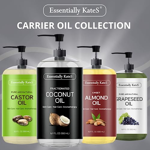 Essentially KateS Fractionated Coconut Oil 16.9 Fl Oz (500ML) - Body Oil, Massage Oil, Hair Oil, Nail Oil, and Carrier Oil for Essential Oils, No Scent