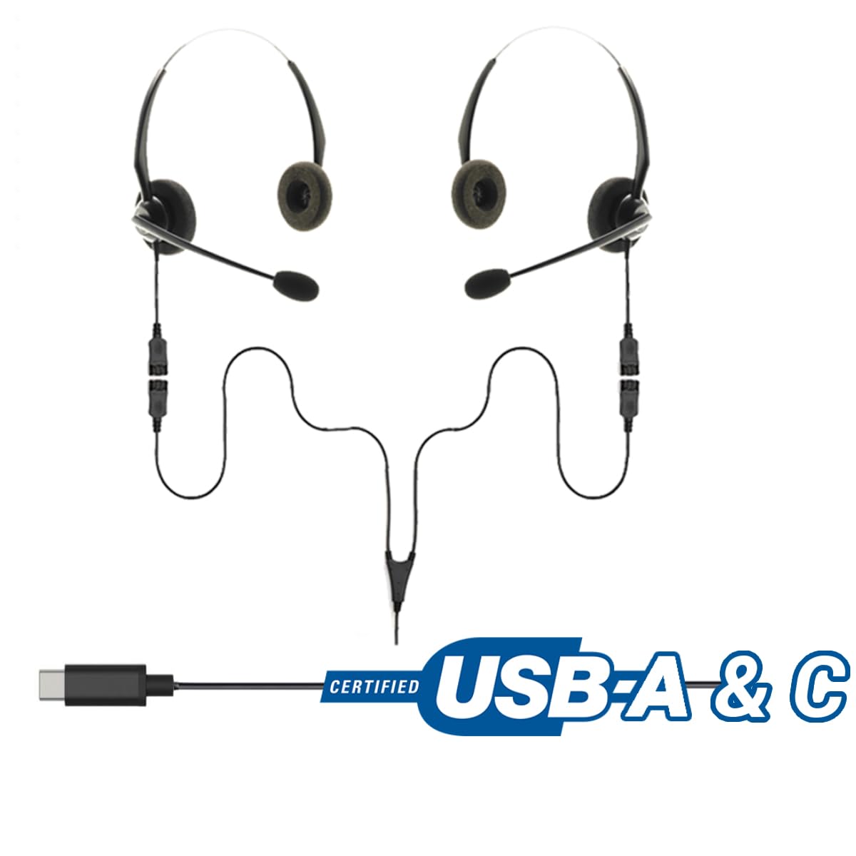 Project Telecom USB-A & USB-C, 2 Users, Binaural Noise Cancelling, Headset Splitter Training Supervising Coaching Bundle - Compatible with Microsoft Teams, Zoom, Cisco Webex, VoIP Softphone Apps