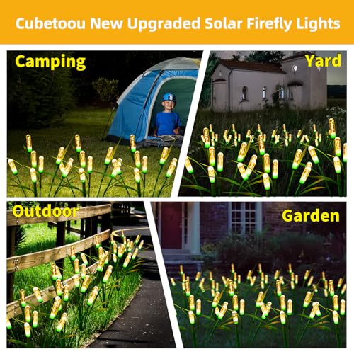 Cubetoou Swaying Solar Garden Lights Outdoor Waterproof, New Upgraded Solar Firefly Lights, Swaying Solar Garden Lights, Outdoor Solar Lights for Yard Lawn Patio Decor, Warm White(2-Pack)