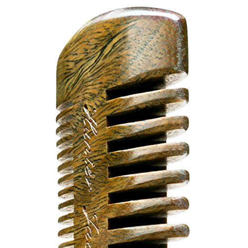 Sandalwood Beard Comb for Men - Handmade Beard & Mustache Comb - Premium Wooden Comb - Mens Comb with Fine & Wide Tooth - Pocket Combs for Men - Wood Comb in PU Leather Case by Hunter Jack