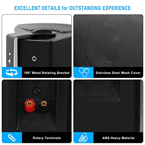 Herdio 6.5 inch 800W Outdoor Bluetooth Speakers Waterproof Wall Mounted Sound System with Multifunctional Amplifier, Powerful Bass & Stereo Sound, Easy to Install, for Patio Deck Porch (2 Pairs Black)
