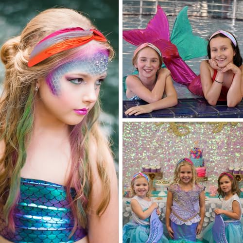 YARIEW Knotted Mermaid Headbands For Girls - Kids Criss Cross Cute Hair Accessories With Rainbow Metallic Turban Wraps For Parties