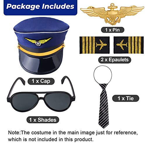 Keymall Kids Pilot Costume Accessories Set With Aviator Hat Sunglasses Tie Pin for Aviation Halloween Dress Up (Set A-2)