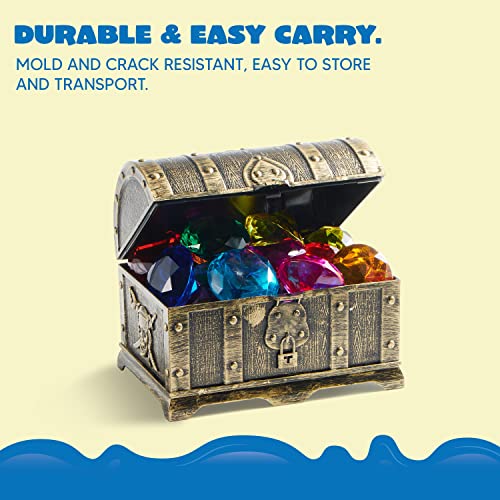 Sloosh Diving Gems Pool Toys, 16 Big Colorful Diamond with Pirate Treasure Chest, Swim Dive Toy for Kids Underwater Gemstone Swimming Training Gift Water Toys Pool Games(Gold)