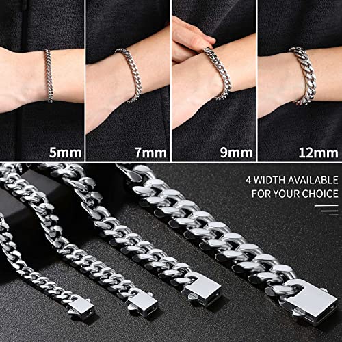 Black Stainless Steel Curb Chain Bracelet for Men, 5mm 9.0"