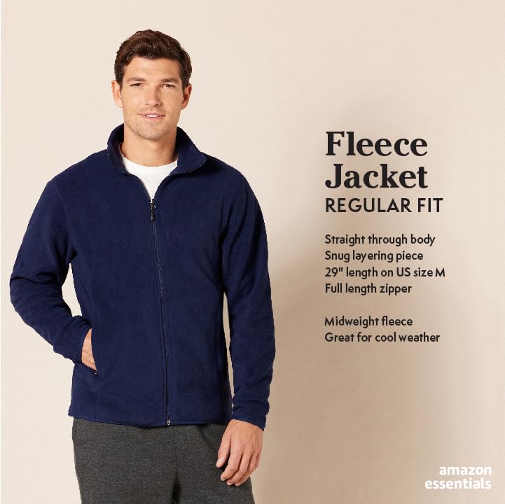 Amazon Essentials Men's Full-Zip Fleece Jacket (Available in Big & Tall), Dark Green Navy Tartan Plaid, X-Small