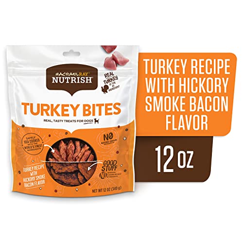 Rachael Ray Nutrish Turkey Bites Real Meat Grain Free Dog Treats, Turkey Recipe with Hickory Smoked Bacon Flavor, 12 Ounces (Packaging May Vary)