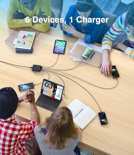 USB C Fast Charger 100W GaN Compact Charging Station 6 Port USB Type C Charging Block Hub Power Strip, 4 PD USB C 2 QC USB A Wall Charger for iPad iPhone 15 14 13 12 11 Pro Max Pixel Note Galaxy