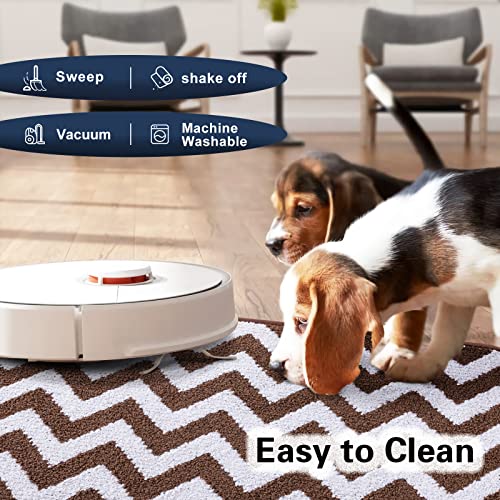 Carvapet Microfiber Chevron Non-Slip Doormat Indoor Mat and Runner for Entry, Doorway, Bath, Kitchen, High Traffic Areas, 17"x24", Coffee