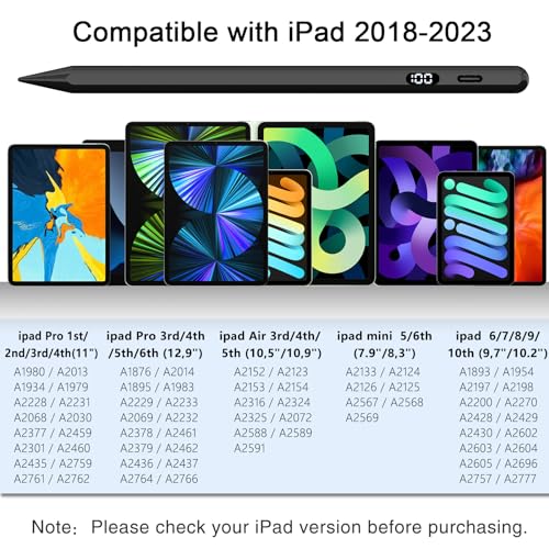 iPencil 2nd Generation, Pencil for iPad with Palm Rejection & Tilt Sensitivity, LED Power Display, Stylus Pen for iPad 6/7/8/9/10, iPad Air 3/4/5, iPad Mini 5/6, iPad Pro 11''/12.9''(2018-2023)