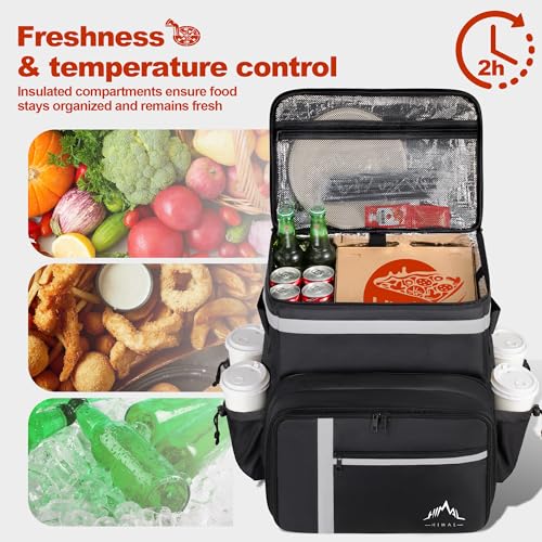 GoHimal Food Delivery Backpack,insulated food delivery bags for Delivery Bike,Large Pizza Delivery Bag for HOT/COLD with 4 Pockets Reflective Perfect for Uber Eats,Camping & Beach