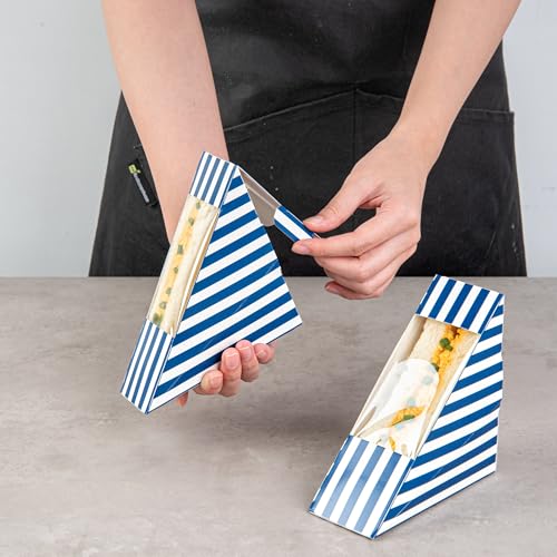 Restaurantware Cafe Vision 4.8 x 2.8 Inch Sandwich Paper Boxes 200 Medium Sandwich Wedge Boxes - With Window Disposable Kraft Paper Triangle Sandwich Containers Grease-Resistant Lining