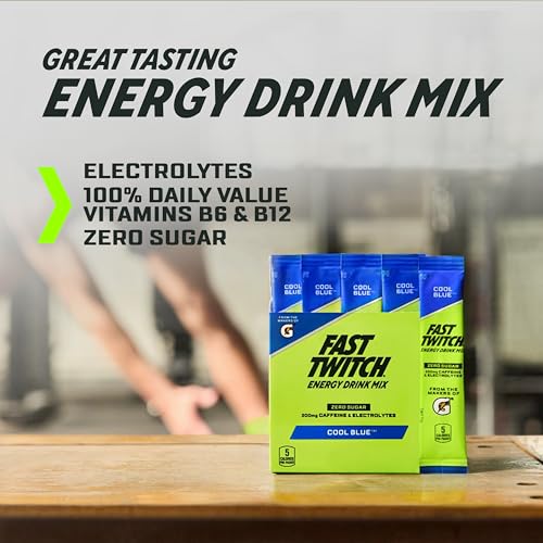 Fast Twitch Energy Drink Mix from Gatorade Powder Sticks, Cool Blue, 0.08oz Packets, 10 Pack, Zero Sugar, Caffeine, Electrolytes