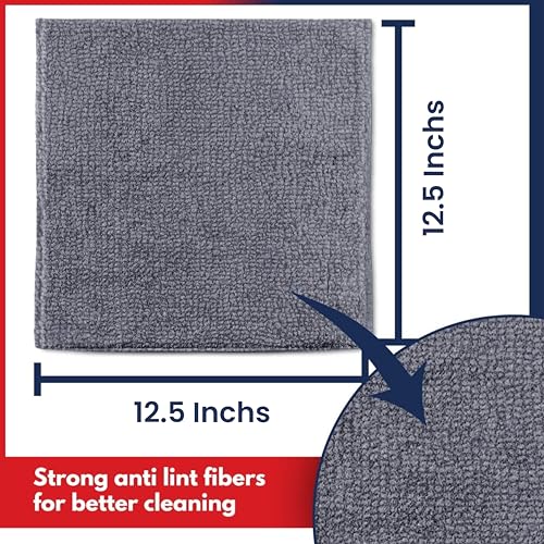 USANOOKS Microfiber Cleaning Cloth Grey - 12 Pcs (12.5"x12.5") - High Performance - 1200 Washes, Ultra Absorbent Microfiber Towel Weave Grime & Liquid for Streak-Free Mirror Shine - Car Washing Cloth