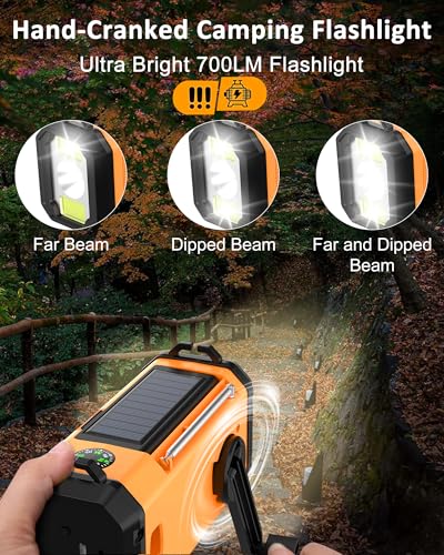48100mWh NOAA Emergency Weather Radio, Solar Hand Crank Radio,Portable AM/FM/NOAA Radio with 700LM Crank Flashlight, Reading Lamp,Compass,SOS for Hurricane Storm Emergency Survival Kit Outdoor Camping