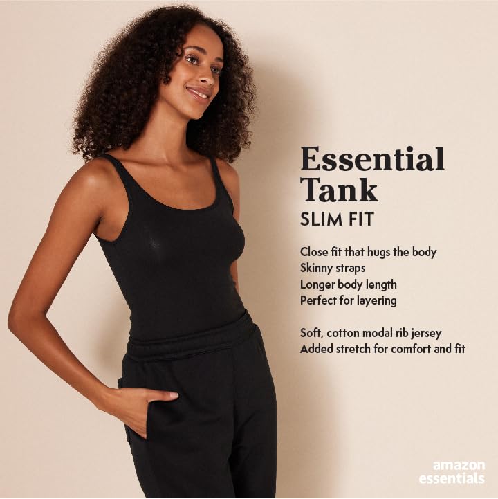 Amazon Essentials Women's Slim-Fit Thin Strap Tank Top, Pack of 2, White, Small
