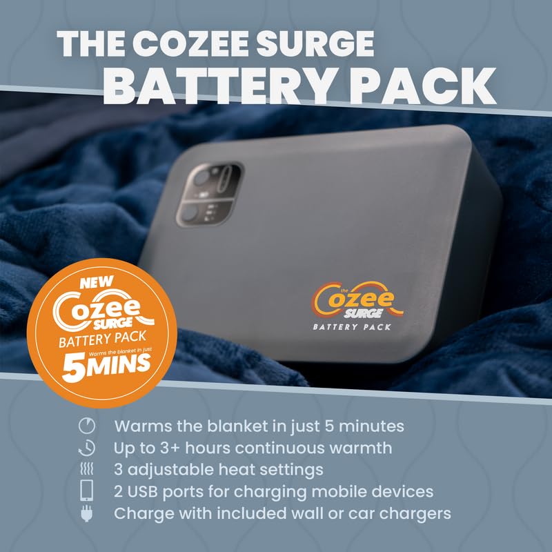 Cozee Battery Powered Heated Blanket | Urgent Watch The How to Video Before Buying | Stadium Blanket | Indoor/Outdoor | 60"x60" | Camping | RV | Car | Air Travel | Emergency Kit