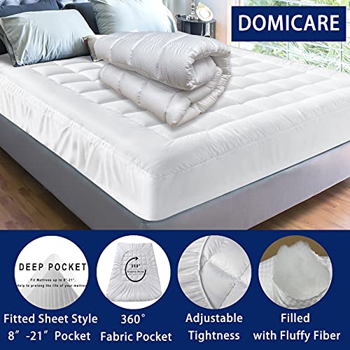 DOMICARE Twin Size Mattress Pad Cover Quilted Fitted Mattress Protector with Deep Pocket (8-21Inch), Cooling Mattress Topper Pillow Top-White