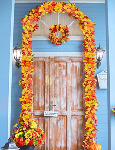 wohohoho 6 Packs Fall Garland Maple Leaf, 5.9Ft/Pieces Fall Leaves Garland 7 Maple Leaves Hanging Vines for Autumn Decor Halloween Thanksgiving Christmas Indoor Outdoor Decorations