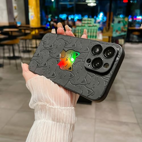 SPOBIT Compatible with iPhone 15 Pro Case, Cute Cat Pattern Laser Case for Women Men, Full Camera Lens Protection Hard PC Back Shockproof Cover Case for iPhone 15 Pro - Gray