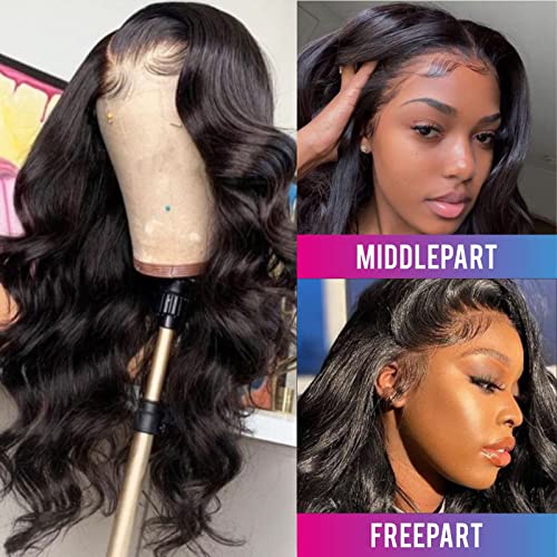 Aaliweya Body Wave Glueless Wear and Go Wigs Human Hair 5x5 Pre Plucked Pre Cut Real Human Hair Wigs 5x5 Hd Lace Closure Wigs Human Hair 180 Density Natural Black Color 28inch