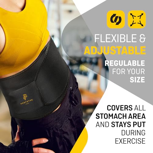 Perfotek Waist Trainer for Women Lower Belly - Waist Trimmer Belt Sauna Tummy Toner Low Back and Lumbar Support with Sauna Suit Effect (Small Black)