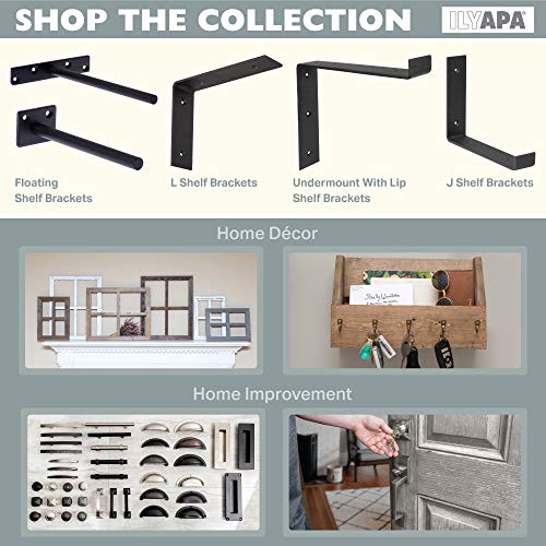 Ilyapa Heavy Duty Floating Shelf Brackets, 4 Pack - 4x6 Inch Black Metal Shelf Holders for Wall Mount Shelves
