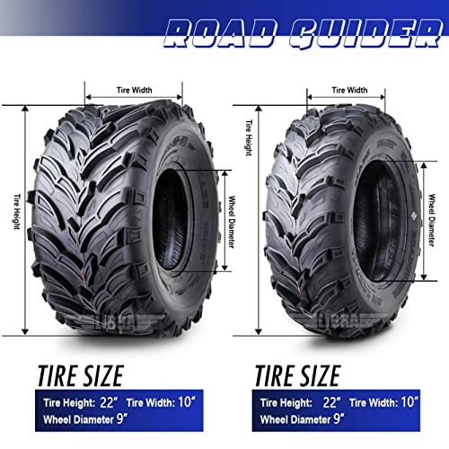 ROADGUIDER Set 4 ATV/UTV Tires 22x7-11 Front & 22x10-9 Rear /6PR 20mm Deep Tread compatible with Honda Recon 250 Suzuki Ozark 250