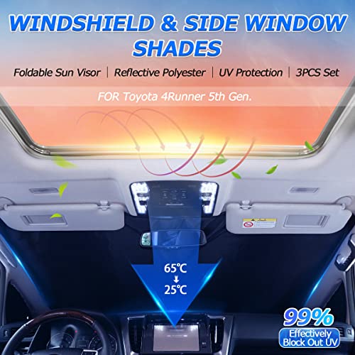 Karltys 3PCS Windshield Sun Shade for 2022-2025 Nissan Pathfinder, Front and Side Window Sunshade Custom Fit Pathfinder, Reflective Foldable Sun Visor Cover Protector Keep Your Car Cool