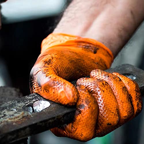 TitanFlex Thor Grip Heavy Duty Industrial Orange Nitrile Gloves, 8-mil, Gloves Disposable Latex Free with Raised Diamond Texture Grip, Powder Free, Rubber Gloves, Mechanic Gloves,1000-ct Case (XL)
