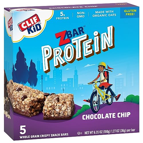 CLIF Kid Zbar Protein - Chocolate Chip - Crispy Whole Grain Snack Bars - Made with Organic Oats - Non-GMO - 5g Protein - 1.27 oz. (5 Pack)
