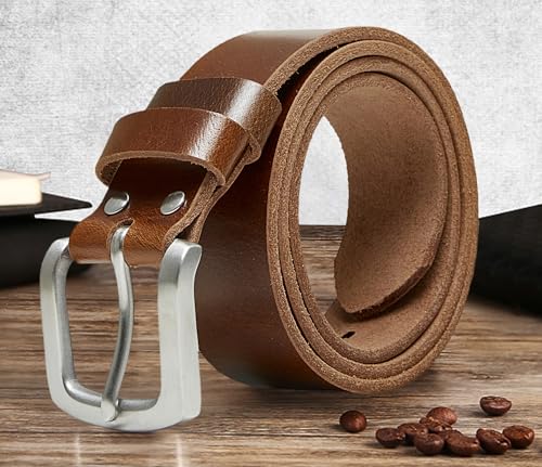Jeereal Full Grain Leather Mens Belt Heavy Duty Leather Belt (1.5" Width) | Work Belt Solid Metal Buckle