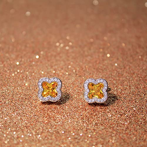 CHERUBIC Women's 925 Sterling Silver AAA Cubic Zirconia Stud Earrings Flower Shape Four-leaf Clover Designs Diamond Cut Crystal Jewelry Gift For Women