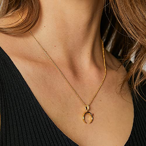 Lit Wall Crescent Moon Necklace for Women 18K Gold Plated Dainty Half Moon Necklace Gold Necklace for Women