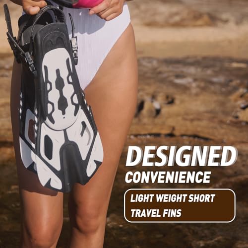 EMSINA Snorkel Fins Adjustable Buckles Open Heel Swim Flippers Travel Size Short Swim Fins for Snorkeling Diving Swimming Adult Men Womens & Kids(ApricoCS/M)