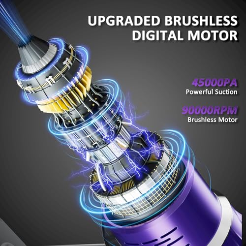 Cordless Vacuum Cleaner, Vacuum Cleaners for Home 560W 45Kpa Powerful Suction with LED Touch Display, Rechargeable Stick Vacuum, Self-Standing Vacuum, Handheld Vacuum for Carpet, Hard Floors, Pet Hair