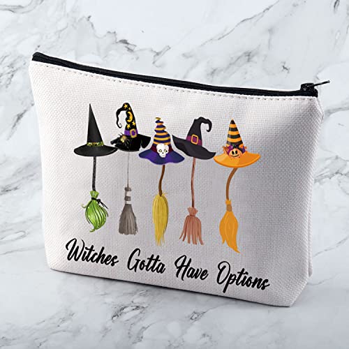 MNIGIU Halloween Witch Brooms Cosmetic Zip Bag Witches Gotta Have Options Makeup Pouch Halloween Themed Gift (Witches gotta have options)