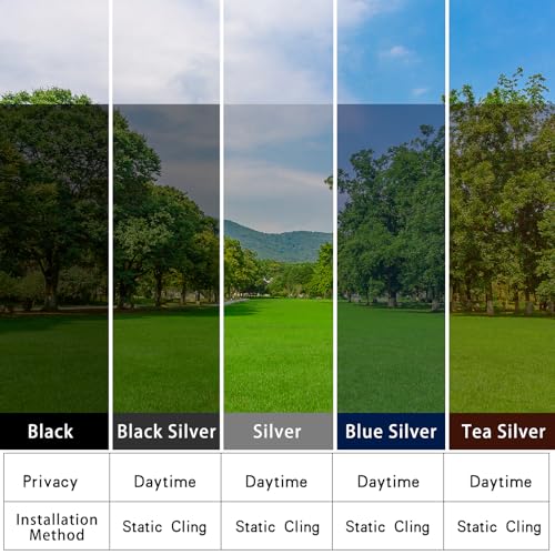 ConCus-T Thicken One Way Mirror Window Film Sun Blocking Window Tint Film for Home Reflective Window Sticker Glass Privacy Film, Black Silver 41.34 Inch x 9.8 Feet