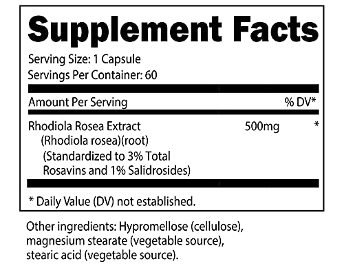 Nutricost Rhodiola Rosea 500mg, 60 Capsules (2 Bottles) - Gluten Free and Non-GMO Rhodiola Rosea Supplement